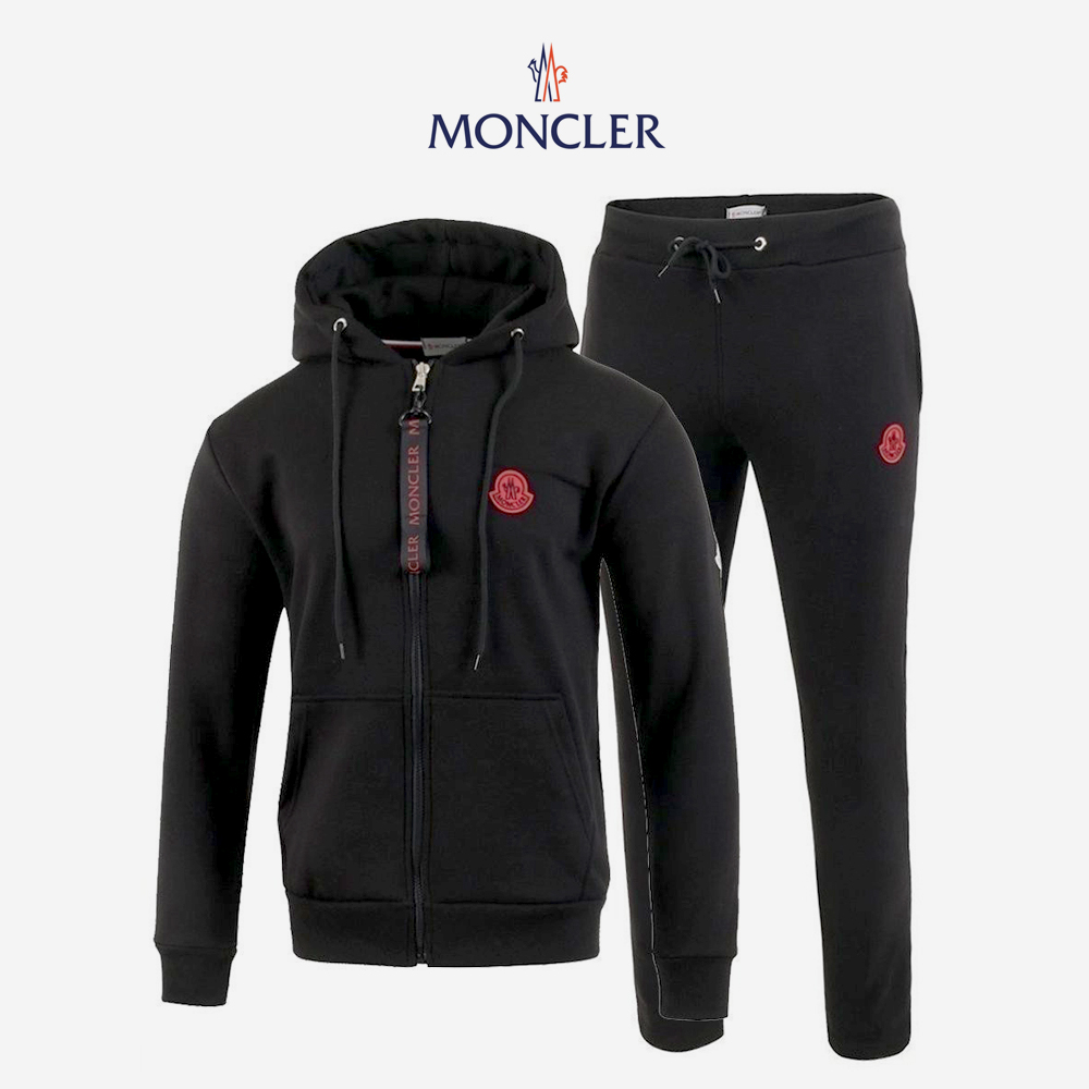 몽클레어 레드 로고 기모 후드 집업 셋업