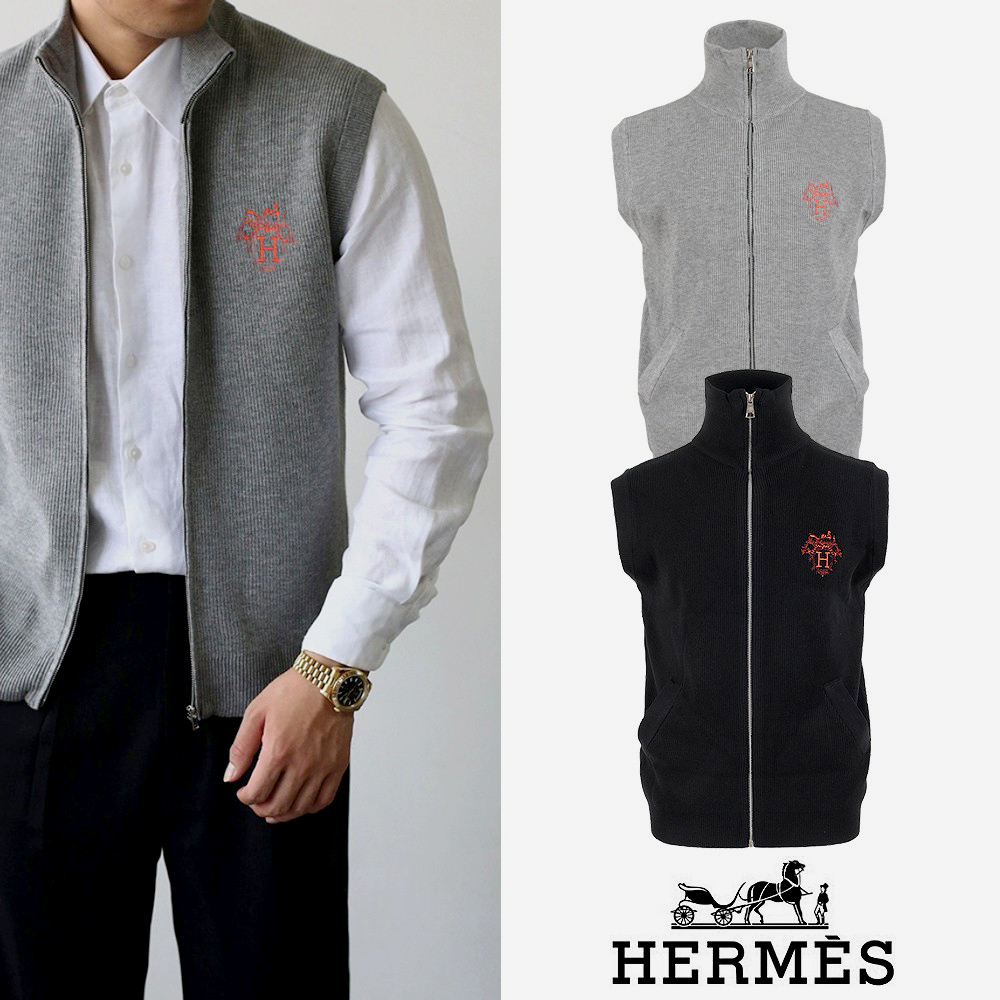 에르메스 마차 자수 하이넥 니트 베스트
