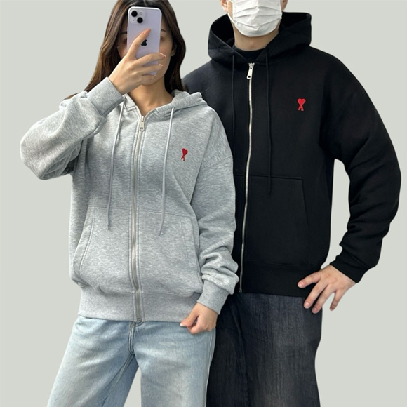 아미 스몰 로고 기모 후드 집업